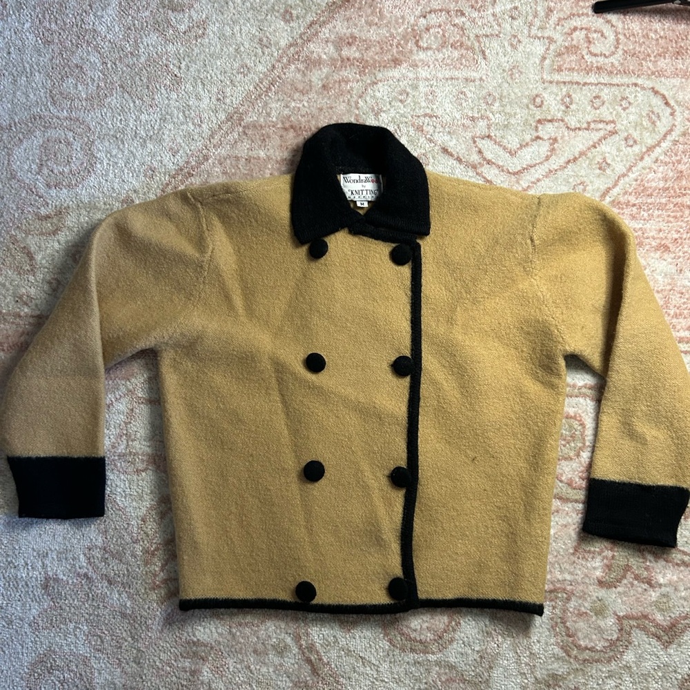 Vintage Double-Breasted Wool Jacket with Black Trim